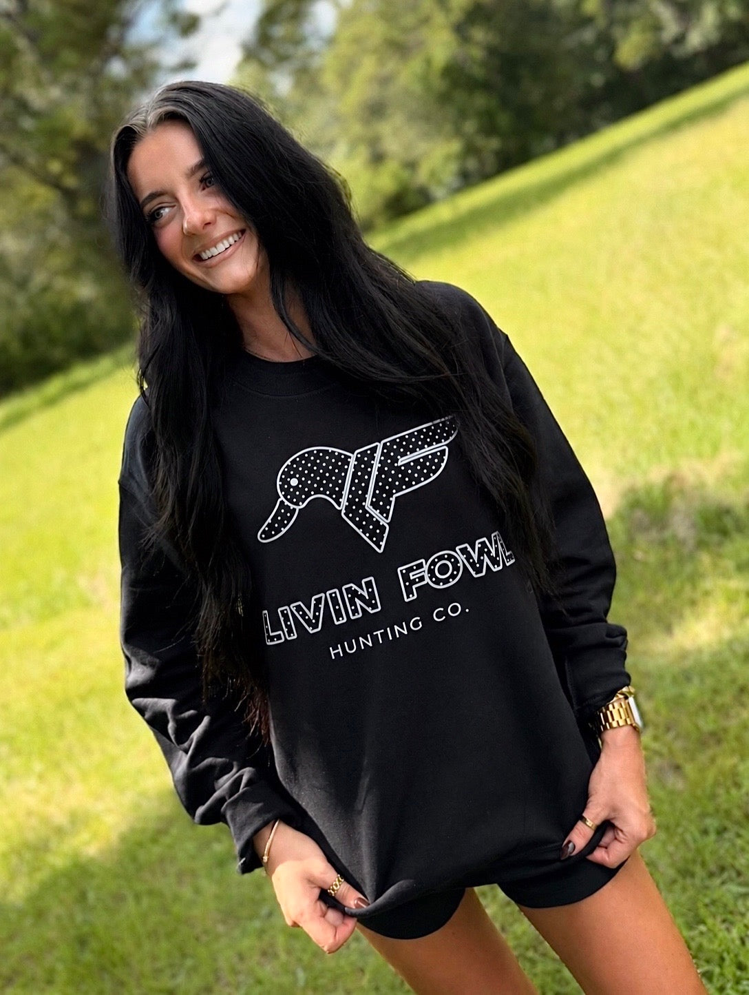Black Polka Dot Livin Fowl Crewneck