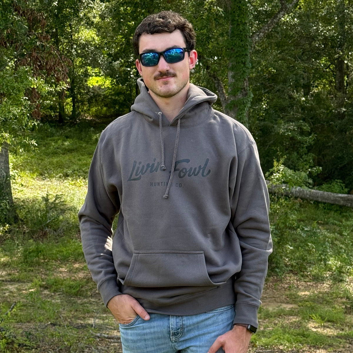 Charcoal Two-Tone Livin Fowl Script Logo Heavyweight Hoodie