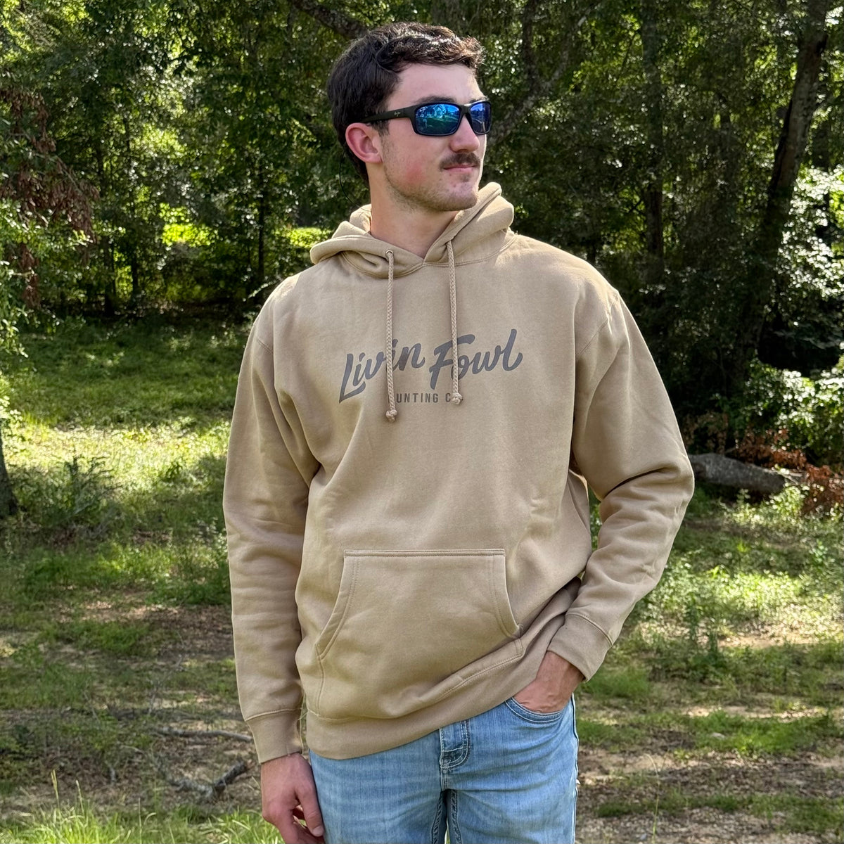 Sandstone Two-Tone Livin Fowl Script Logo Heavyweight Hoodie